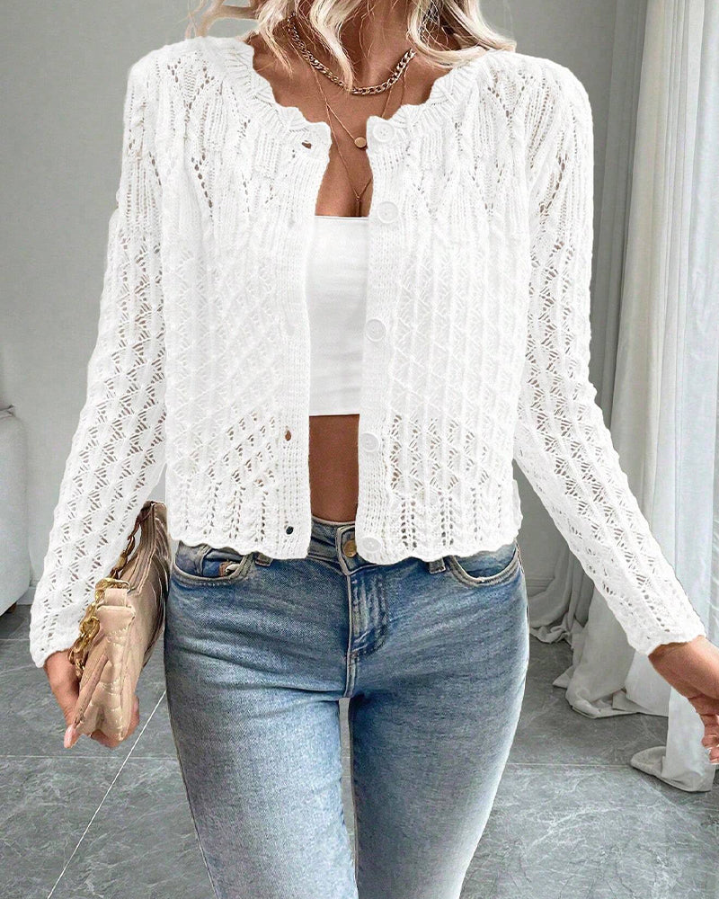 Damen Strickjacke Mit Rundhalsausschnitt Und Knopfleiste