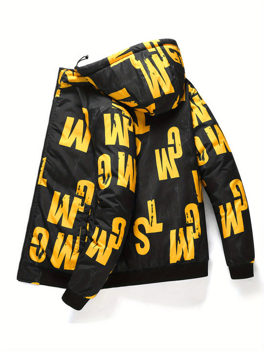 Wärmende Pufferjacke mit Buchstabenmuster für Herren
