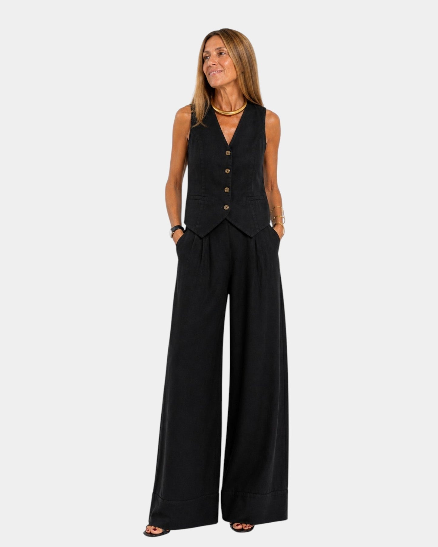 Damenanzug Weste und Hosen mit weitem Bein Set