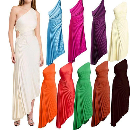 Asymmetrisches Plissee Midi-Kleid aus Poly-Georgette