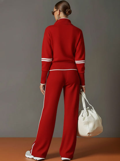 Sweatshirt mit halbem Reißverschluss und weite Hose Lounge-Set