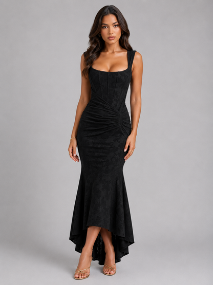 Damen Corsage gerafftes florales Maxikleid