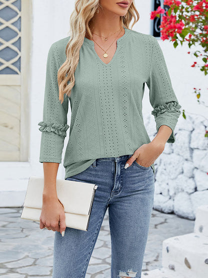 Detailansicht des Jacquardstoffs am Damen T-Shirt