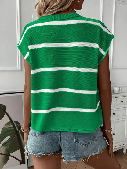 Ärmelloser gestreifter Strickpullover, lockere Passform