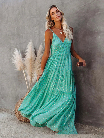 Boho-Chic Grünes Langes Sommerkleid