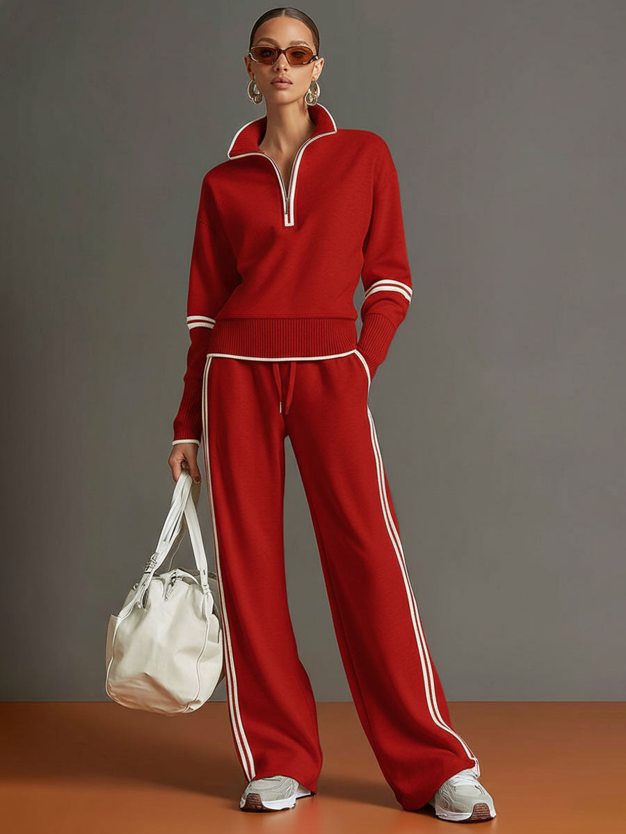 Sweatshirt mit halbem Reißverschluss und weite Hose Lounge-Set