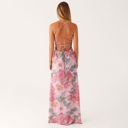 Damen Blumen Maxikleid Sommer Ärmellos Strandkleid