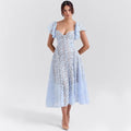 Spitzen-Kleid mit Glockenärmeln Midi Blau