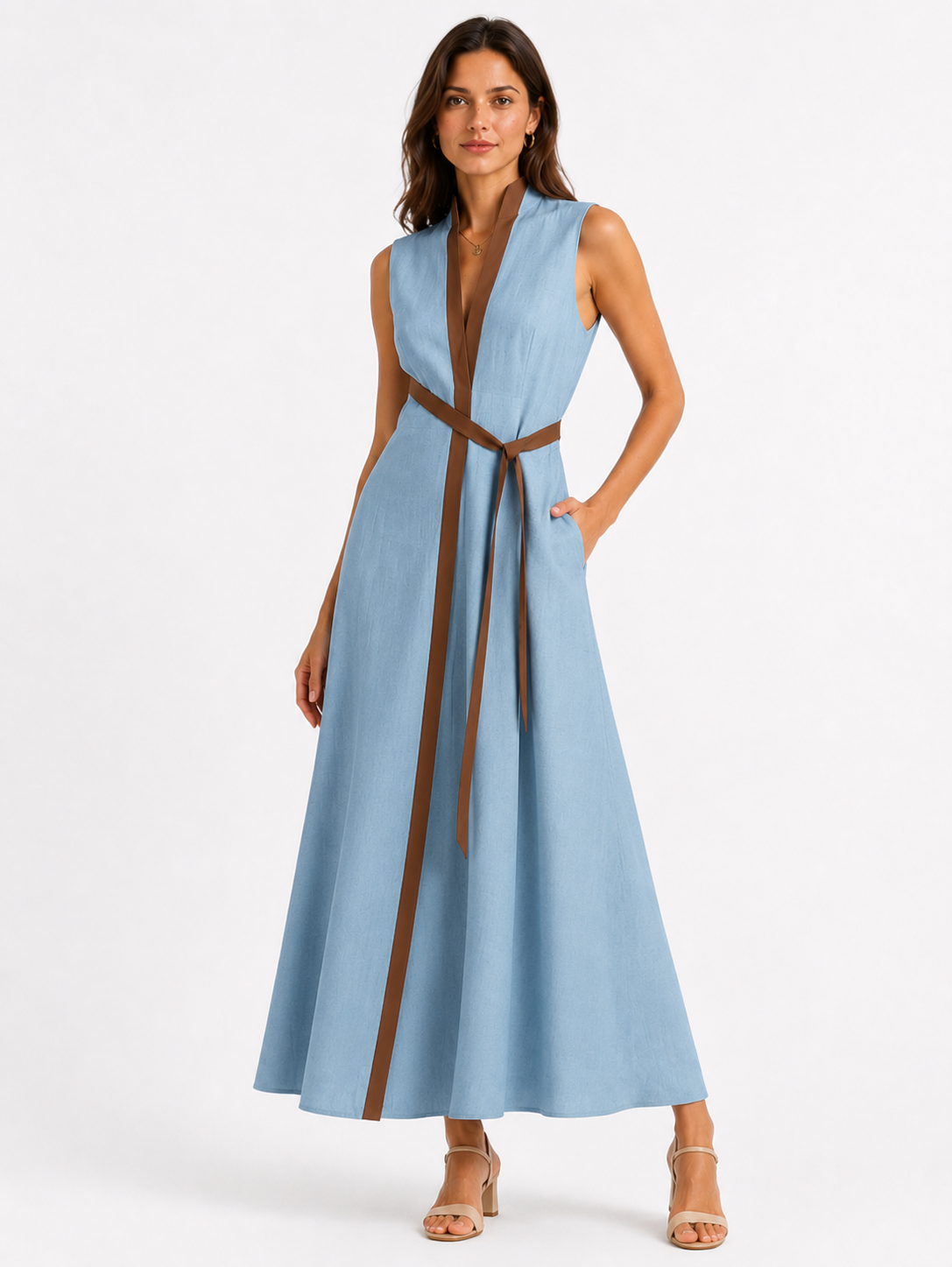 Ärmelloses Midi-Kleid für Damen mit Stehkragen und lockerem Schnitt