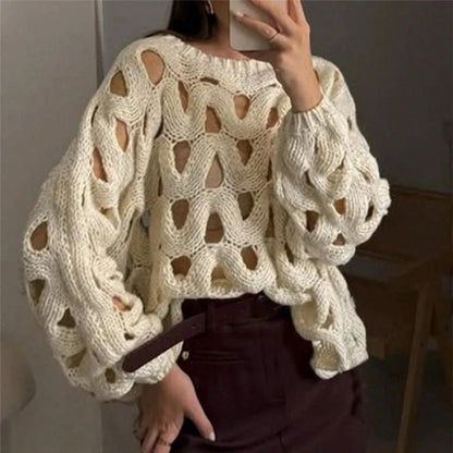 Damen Pullover mit langen Ärmeln und Häkelstrick