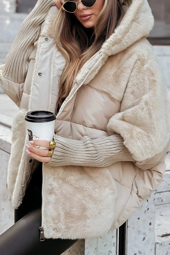 Damen Bomberjacke Mit Kapuze Und Mehrfarbigem Design