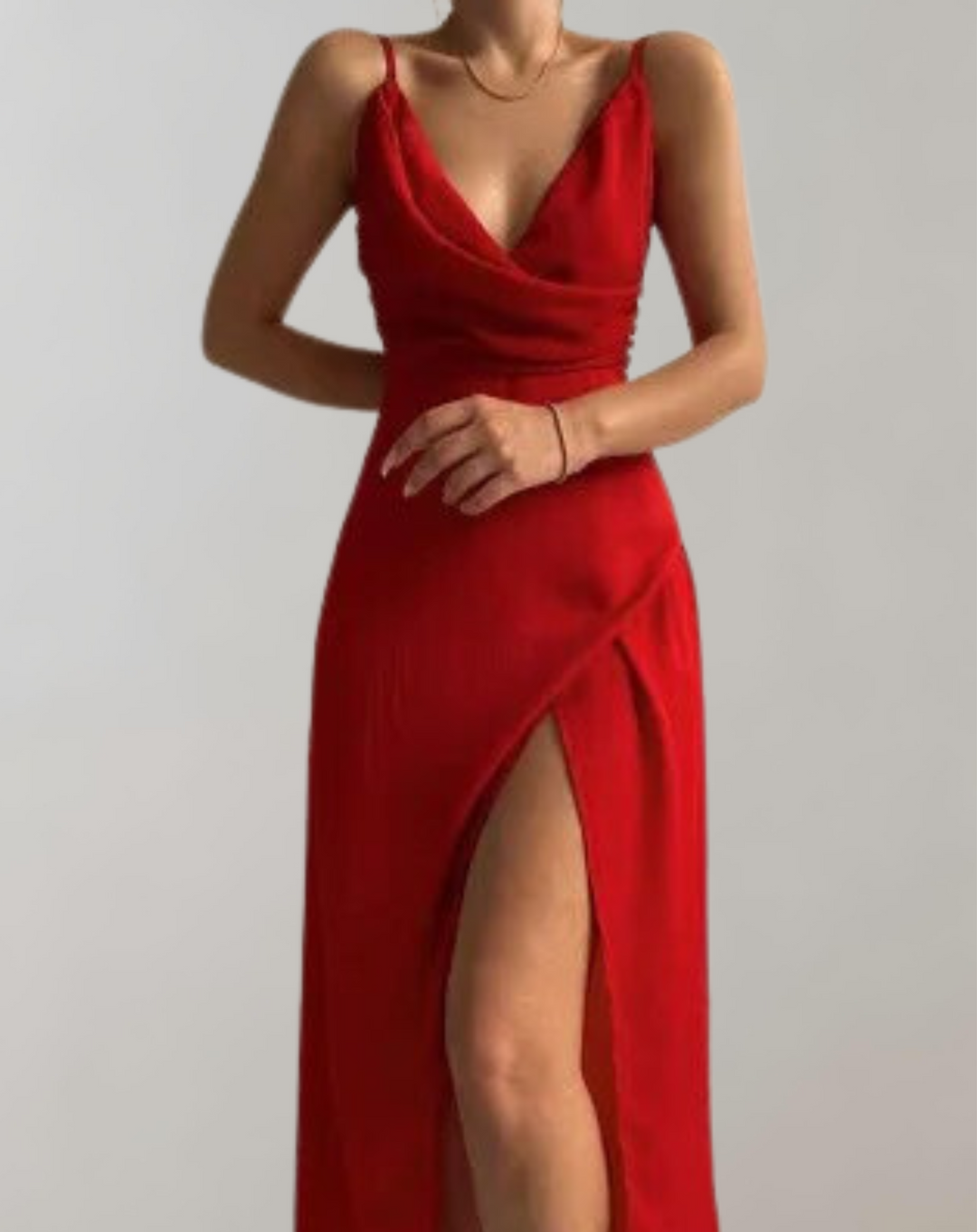 Damen Abendkleid Mit Spaghettiträgern Und Hohem Schlitz
