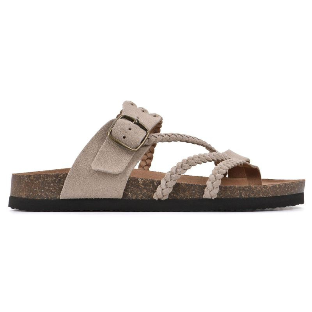 Damen-Pantoletten mit geflochtenem Riemen und offenem Design von vorn