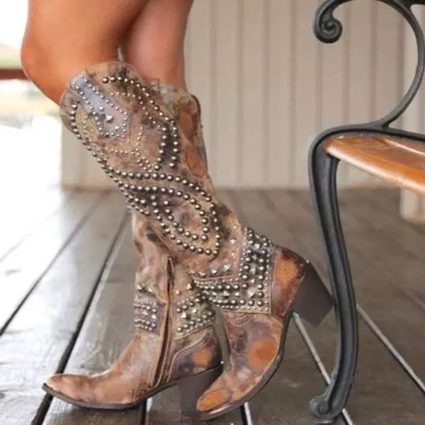 Damen Western Stiefel Mit Kniehohem Schaft