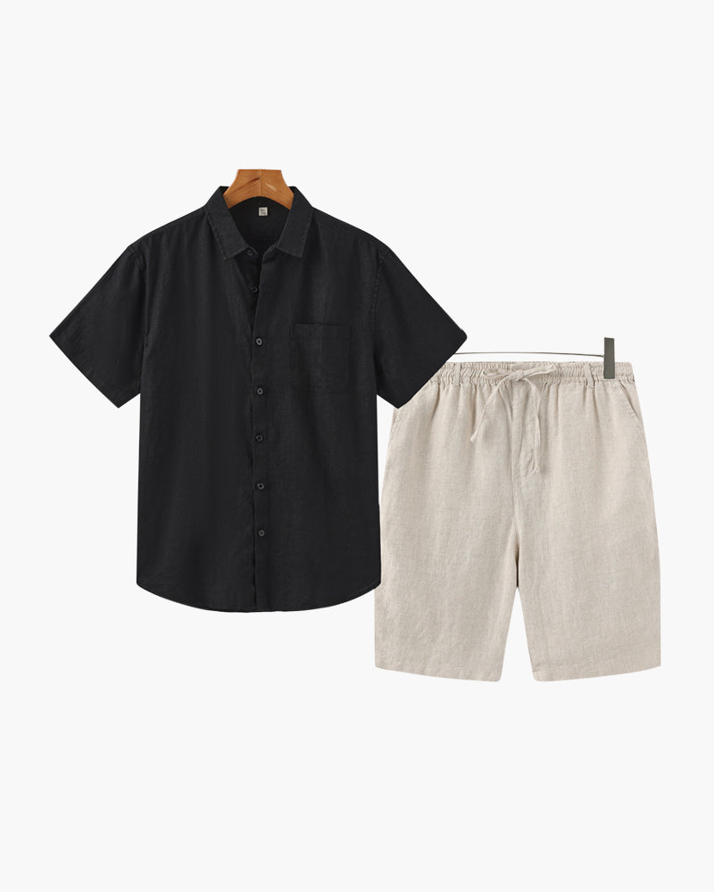 Herren Leinen Set Mit Kurzarmhemd