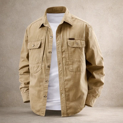 Herren Baumwoll Overshirt Mit Langarm Und Brusttaschen
