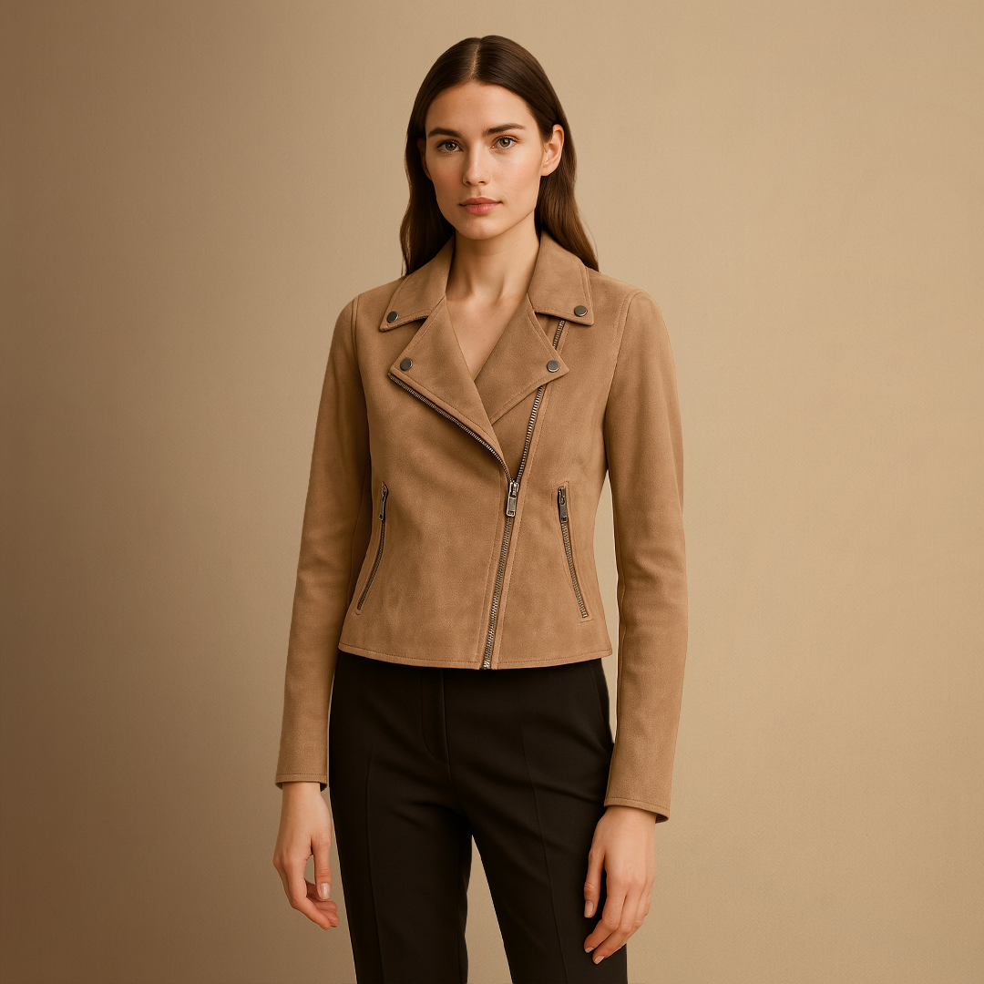 Damen Bikerjacke Aus Wildleder Mit Kurzem Schnitt