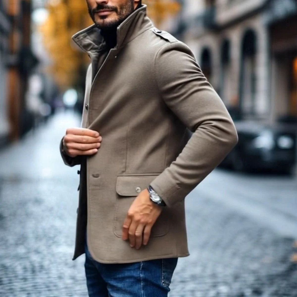 Herren Wollmantel Mit Klassischem Schnitt