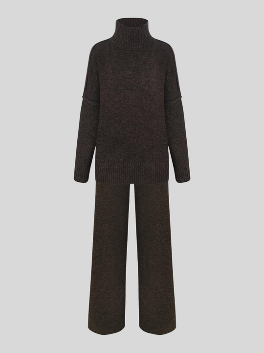 Damen Strick Set Mit Rollkragen Und Weiter Hose