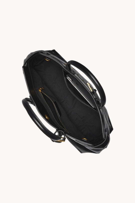 LuxeBel Noir | Elegante große Business-Handtasche aus veganem Leder mit goldenen Details für Damen