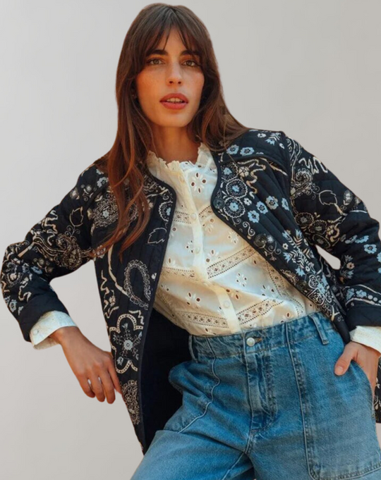 Damen Steppjacke Mit Langen Schlagärmeln Und Patchwork-Muster