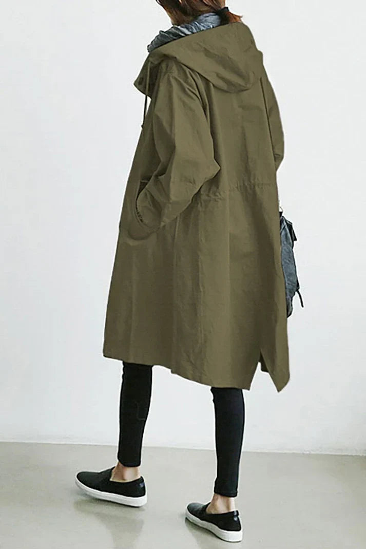 Damen Trenchcoat Mit Kapuze Für Regenwetter