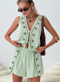 Damen luftiges zweiteiliges Sommer-Set mit Blumenstickerei