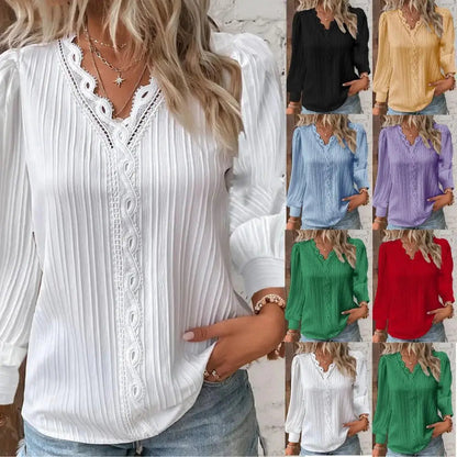 Chiffon-Spitzenbluse mit Puffärmeln
