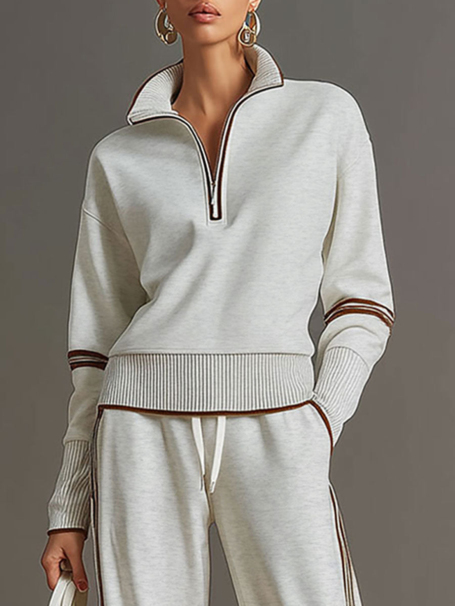 Sweatshirt mit halbem Reißverschluss und weite Hose Lounge-Set