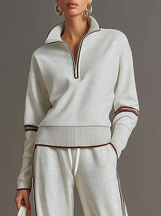 Sweatshirt mit halbem Reißverschluss und weite Hose Lounge-Set
