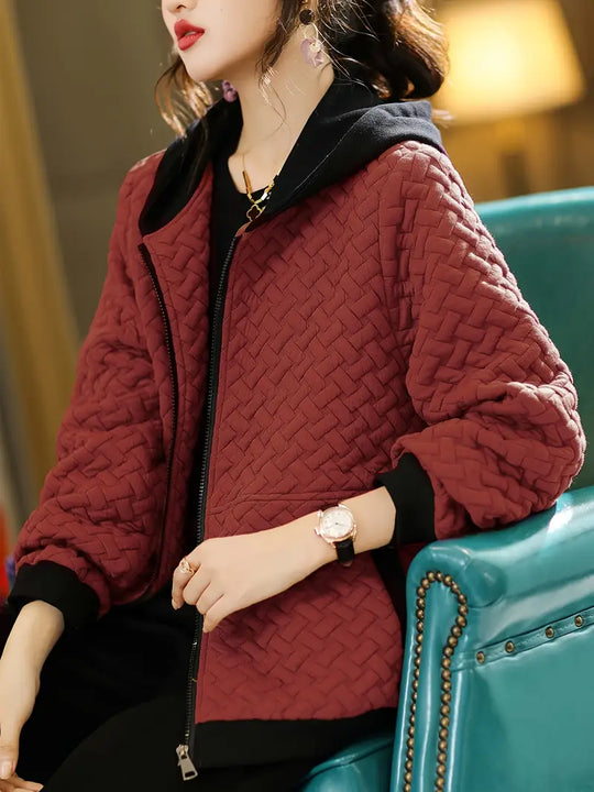 Damen Steppjacke Mit Kapuze Und Strukturmuster