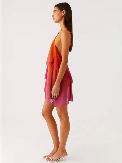 Pinkes Ombré Rüschendesign Mini Kleid