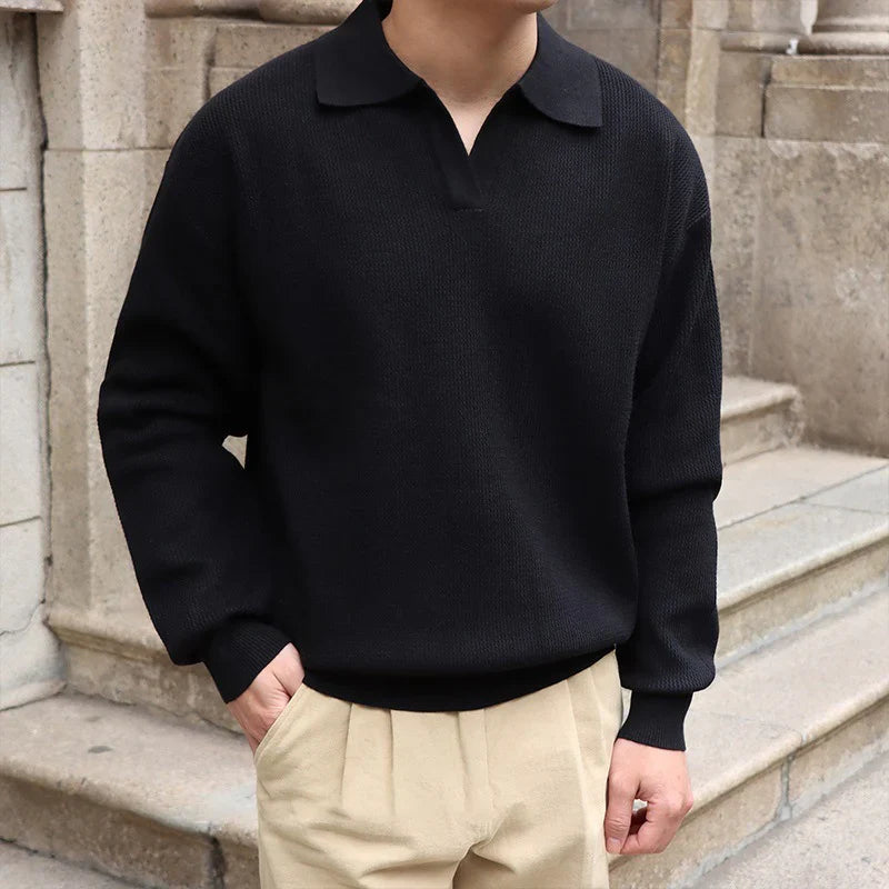 Herren V Neck Polo Mit Strukturiertem Strick