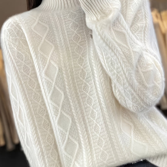Zopfmuster Pullover mit Stehkragen für Damen