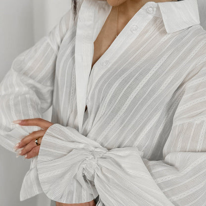 Gestreifte Bluse mit bindbaren Manschetten für Damen