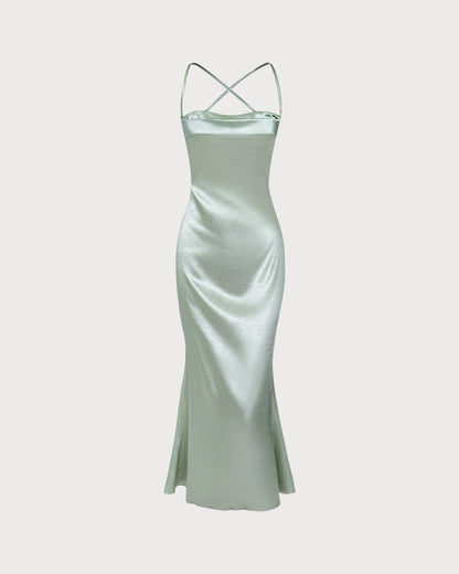 Polyester-Unterkleid A-Linien Maxikleid Grün