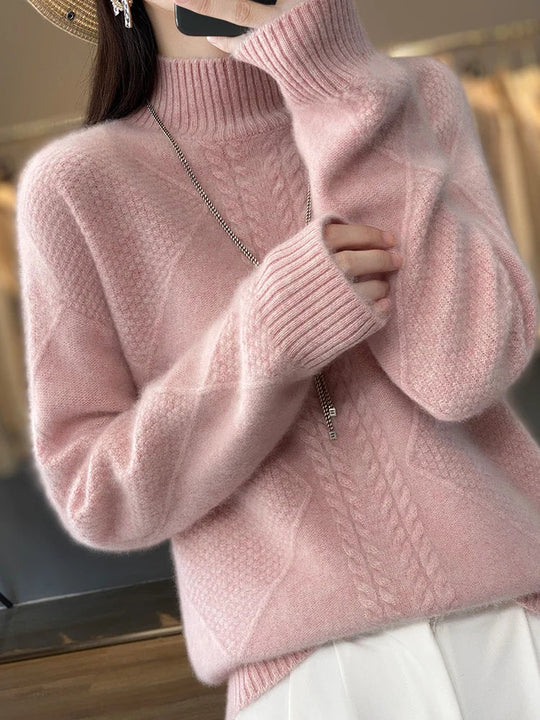 Damen Rollkragenpullover Mit Zopfmuster