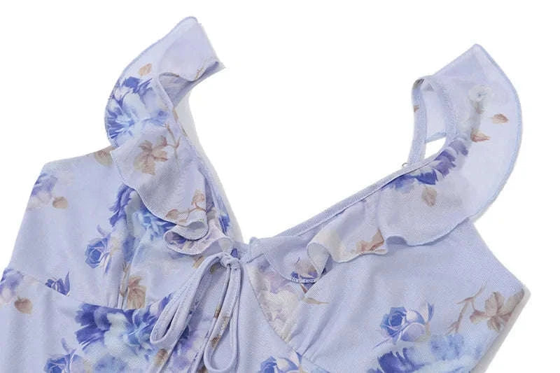 Florales Maxikleid mit tiefem V-Ausschnitt und offenem Rücken Sommerkleid