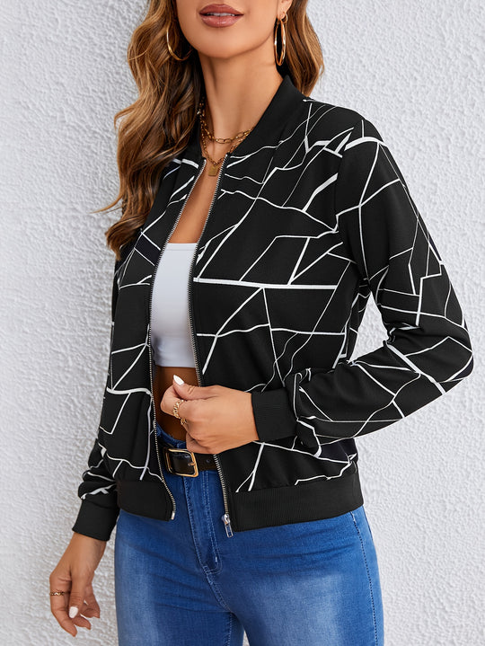Geo Print Casual Jacke mit Reißverschluss für Damen