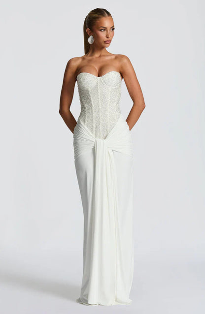 Ärmelloses Corsagen-Glitzer-Maxikleid Damen