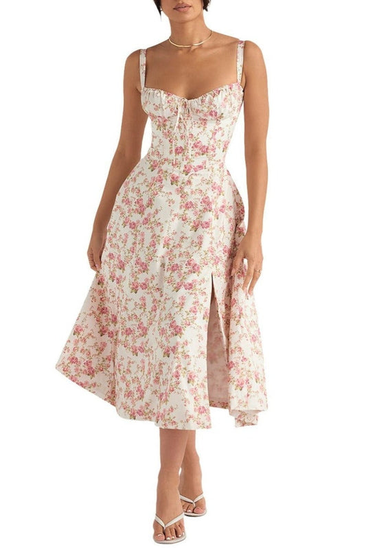 Florales Bustier Midriff Cutout Bodycon Kleid