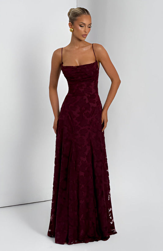 Jacquard Blumen A-Linien Maxi-Kleid