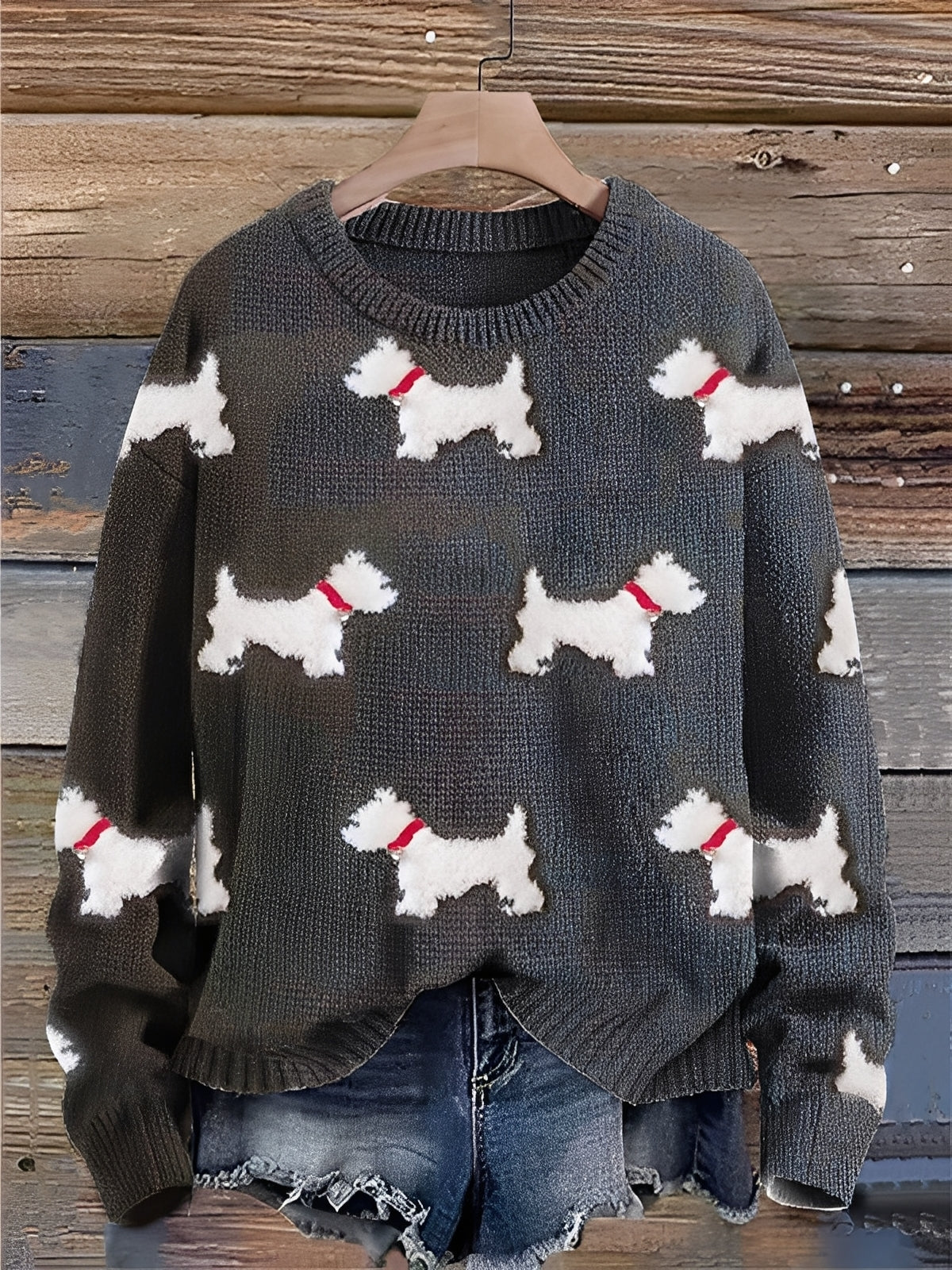 Warmer Damenpullover aus Wolle mit Print