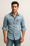 Herren Locker sitzendes Denim-Hemd Freizeit-Button-Down
