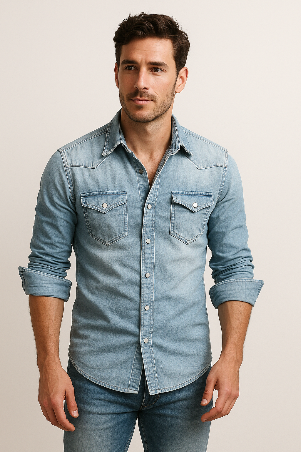 Herren Locker sitzendes Denim-Hemd Freizeit-Button-Down