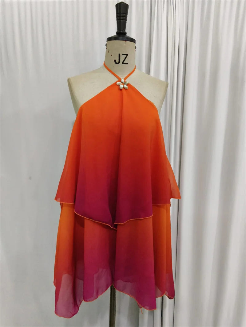 Pinkes Ombré Rüschendesign Mini Kleid