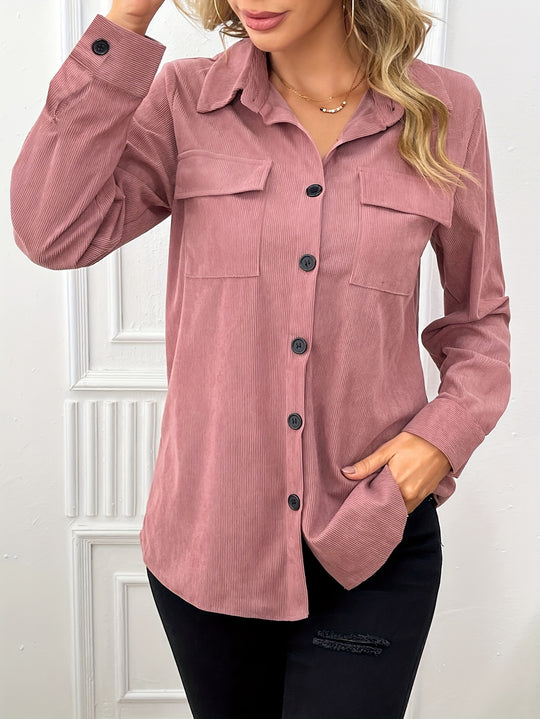 Cordjacke mit Reverskragen und aufgesetzten Taschen für Damen