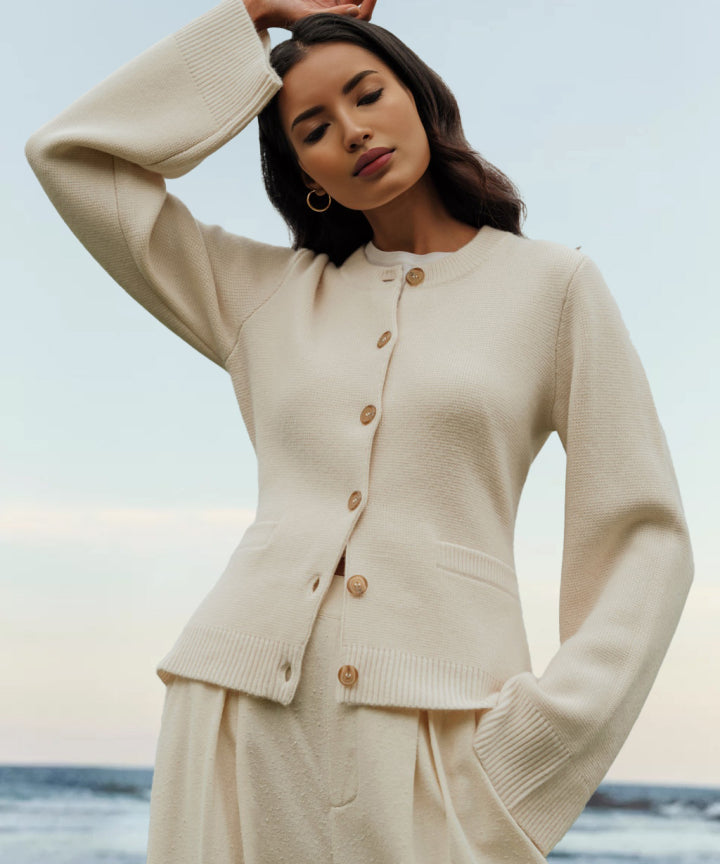 Damen Kaschmir Cardigan Mit Knopfleiste