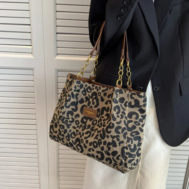 Trendige Leopard Canvas Tasche für Damen