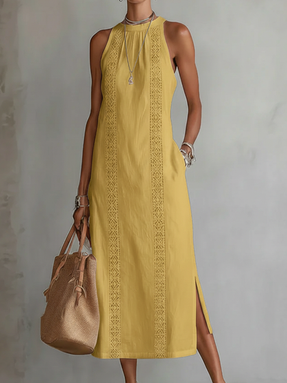 Leinen-Midikleid mit Stehkragen